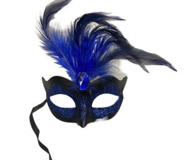 Maska - Venetian Mask Dark Blue with Dark Blue Stone and Feather Kinky Mask