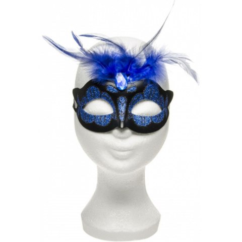 Maska - Venetian Mask Dark Blue with Dark Blue Stone and Feather Kinky Mask