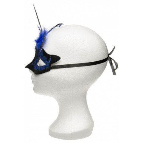 Maska - Venetian Mask Dark Blue with Dark Blue Stone and Feather Kinky Mask