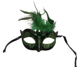 Maska - Venetian Mask Green with Green Stone and Feather Kinky Mask