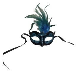 Maska - Venetian Mask Light Blue with Light Blue Stone and Feather Kinky Mask