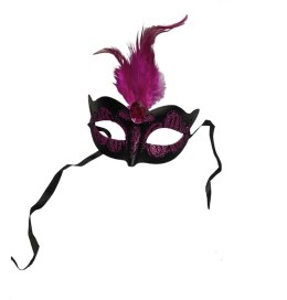 Maska - Venetian Mask Purple with Purple Stone and Feather Kinky Mask