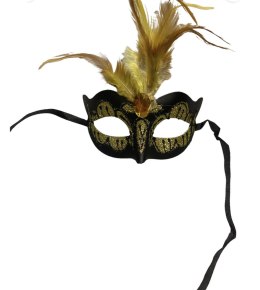 Maska - Venetian Mask Yellow with Yellow Stone and Feather Kinky Mask