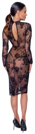 Prześwitująca Sukienka - Dress Flock Print L Noir