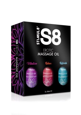 S8 Massage Oil Box 3x 50ml Multi flavour Stimul8 S8