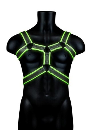 Świecąca uprząż - Body Harness - Glow in the Dark - Neon Green/Black - L/XL Ouch!