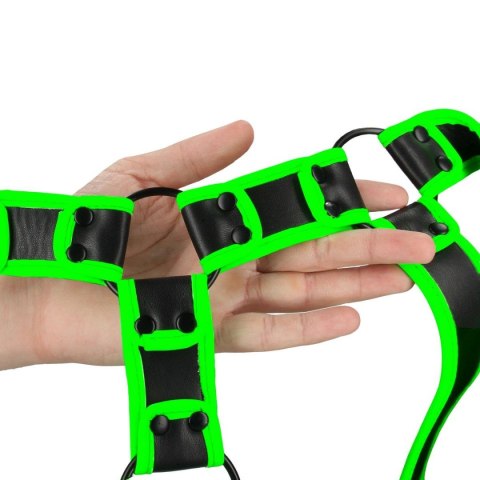 Świecąca uprząż - Body Harness - Glow in the Dark - Neon Green/Black - L/XL Ouch!