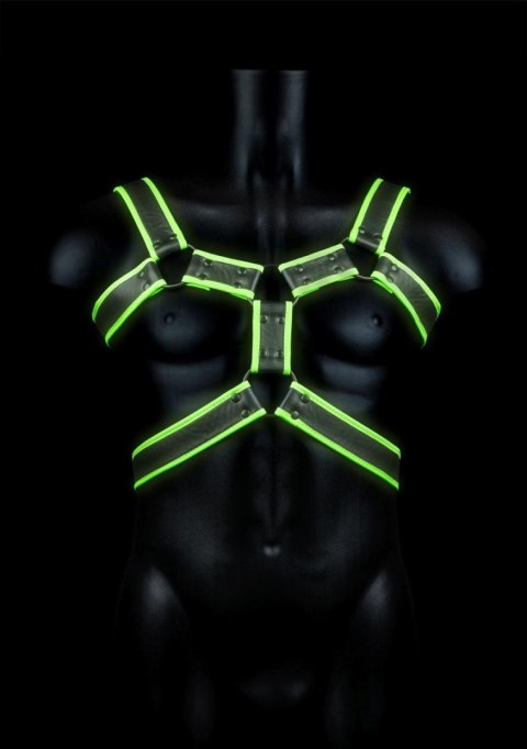 Świecąca uprząż - Body Harness - Glow in the Dark - Neon Green/Black - L/XL Ouch!