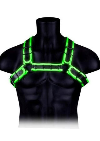 Świecaca uprzaż - Buckle Bulldog Harness - GitD - Neon Green/Black - S/M Ouch!