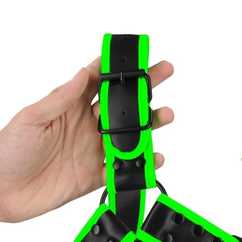 Świecaca uprzaż - Buckle Bulldog Harness - GitD - Neon Green/Black - S/M Ouch!