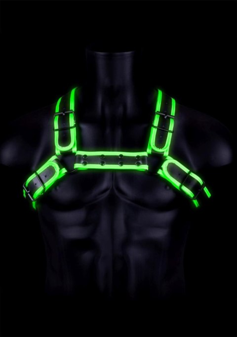 Świecaca uprzaż - Buckle Bulldog Harness - GitD - Neon Green/Black - S/M Ouch!