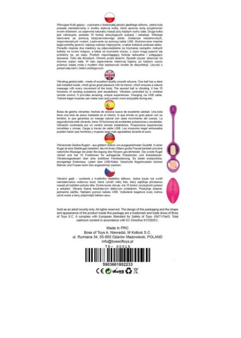 Wibrujące kulki Kegla - Vibrating Kegel Balls 32mm 80g Pink 10 function USB Remote Control - Boss Series Boss Series Femme