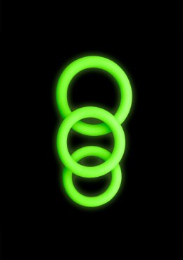 Zestaw Świecących Pierścieni - 3 pcs Cock Ring Set - Glow in the Dark - Neon Green