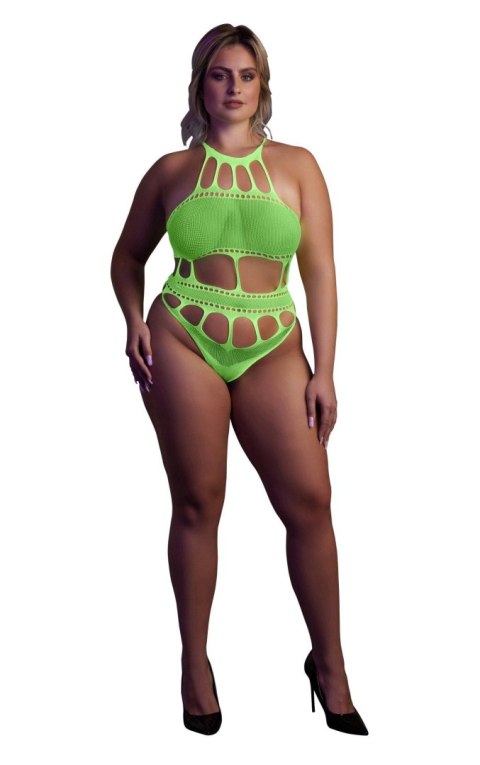 Świecące Body - Body with Grecian Neckline - Neon Green - XL/XXXXL