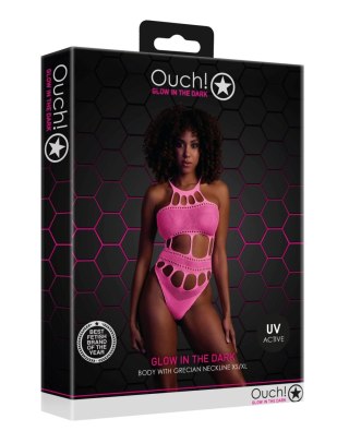 Świecące Body - Body with Grecian Neckline - Neon Pink - XS/XL Ouch!