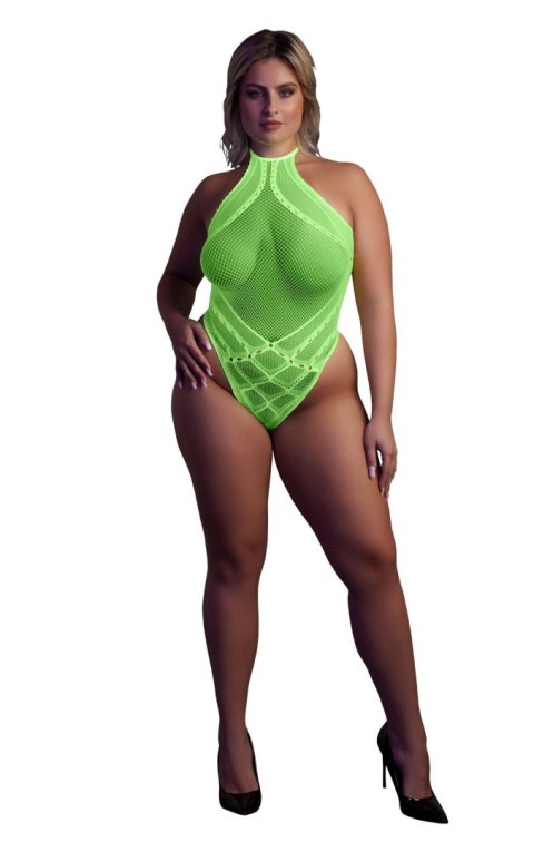 Świecące Body - Body with Halter Neck - Neon Green - XL/XXXXL