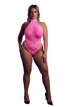Świecące Body - Body with Halter Neck - Neon Pink - XL/XXXXL