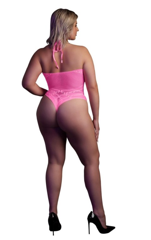 Świecące Body - Body with Halter Neck - Neon Pink - XL/XXXXL