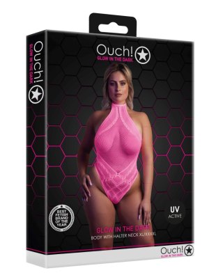 Świecące Body - Body with Halter Neck - Neon Pink - XL/XXXXL