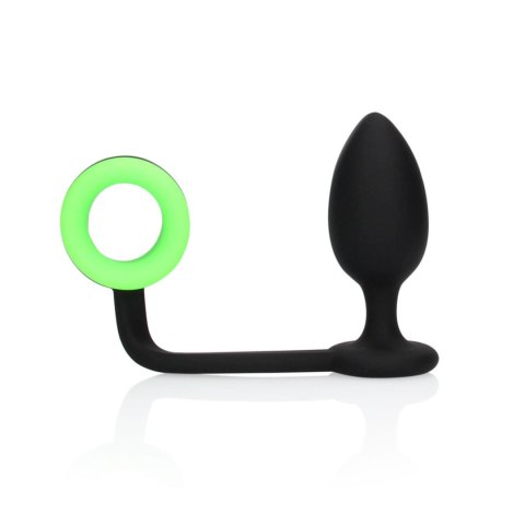 Pierścień erekcyjny z korkiem analnym - Butt Plug with Cock Ring - GitD - Neon Green/Black Ouch!