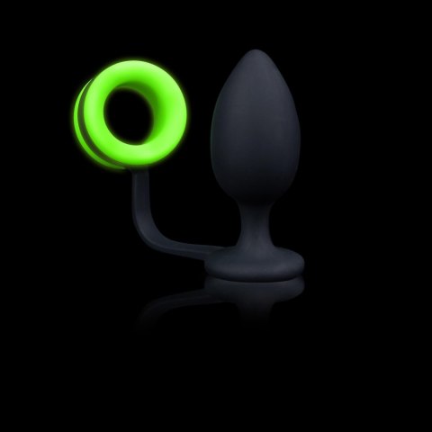 Pierścień erekcyjny z korkiem analnym - Butt Plug with Cock Ring - GitD - Neon Green/Black Ouch!