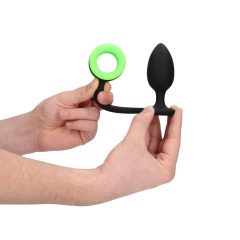 Pierścień erekcyjny z korkiem analnym - Butt Plug with Cock Ring - GitD - Neon Green/Black Ouch!