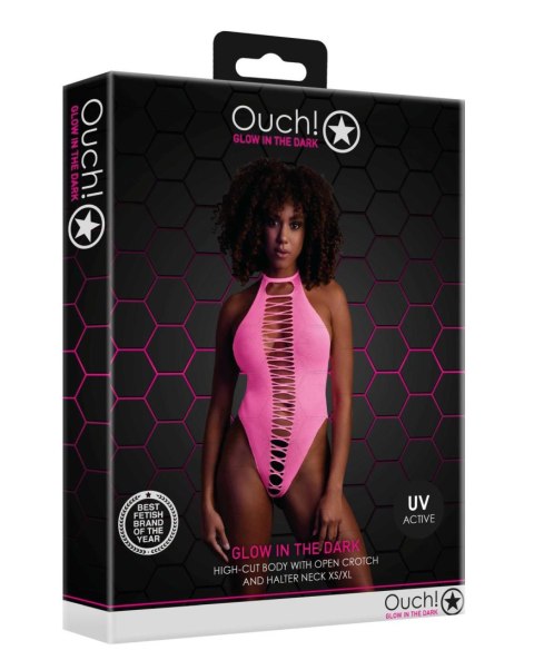 Świecące Body - High-Cut Body - Neon Pink - XS/XL Ouch!