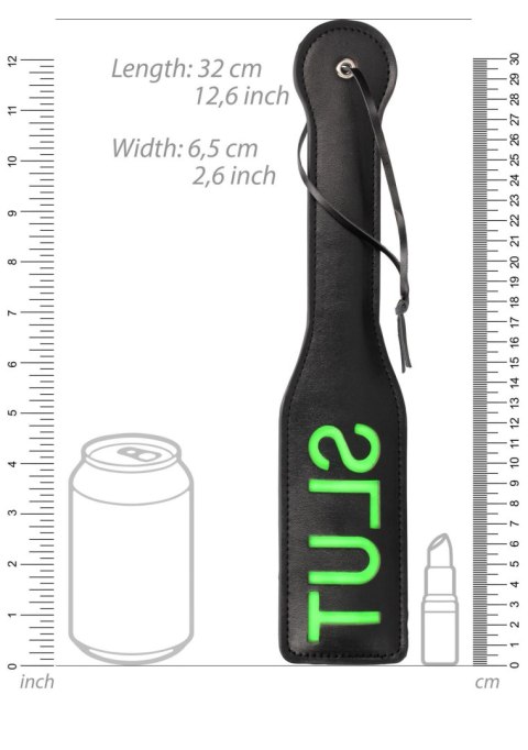 Świecąca Packa - 'Slut'' Paddle - Glow in the Dark - Black/Neon Green