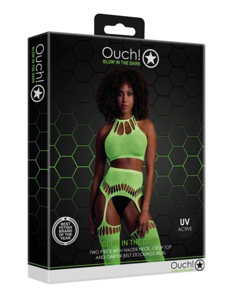 Top i pończochy - Two Piece with Crop Top and Stockings - Green - XS/XL Ouch!