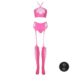 Top i pończochy - Two Piece with Crop Top and Stockings - Pink - XS/XL Ouch!