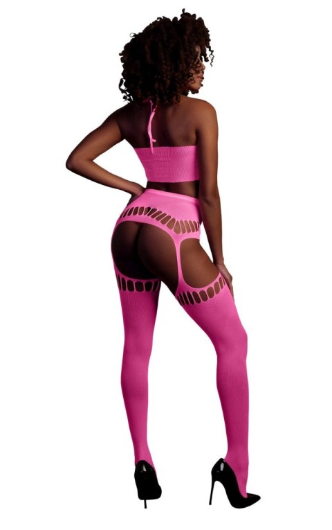 Dwóczęściowe Bodystocking - Two Piece with Crop Top and Stockings - Pink - XS/XL Ouch!