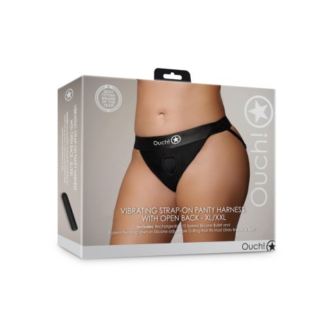 Wibrujące majtki z otwartym tyłem typu Strap-on - Vibrating Strap-on Panty Harness with Open Back - XL/XXL Ouch!