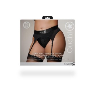 Wibrujące stringi z paskami do pończoch typu Strap-on - Vibrating Strap-on Thong with Adjustable Garters - XL/XXL Ouch!