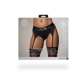 Wibrujące stringi z paskami do pończoch typu Strap-on - Vibrating Strap-on Thong with Adjustable Garters - M/L Ouch!