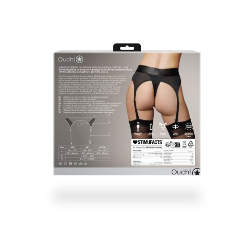 Wibrujące stringi z paskami do pończoch typu Strap-on - Vibrating Strap-on Thong with Adjustable Garters - XS/S Ouch!