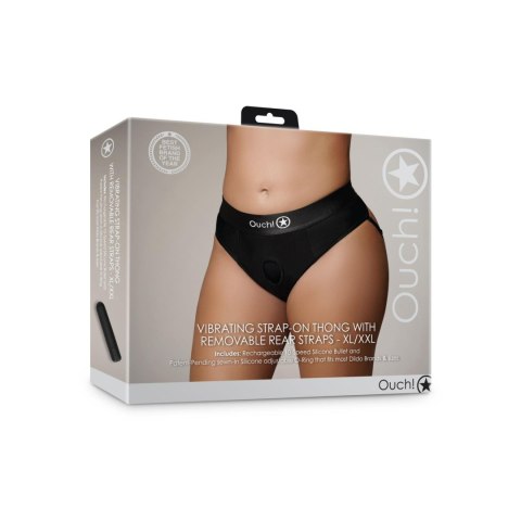 Wibrujące stringi typu Strap-on - Vibrating Strap-on Thong with Removable Rear Straps - XL/XXL Ouch!