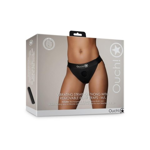 Wibrujące stringi typu Strap-on - Vibrating Strap-on Thong with Removable Rear Straps - M/L Ouch!