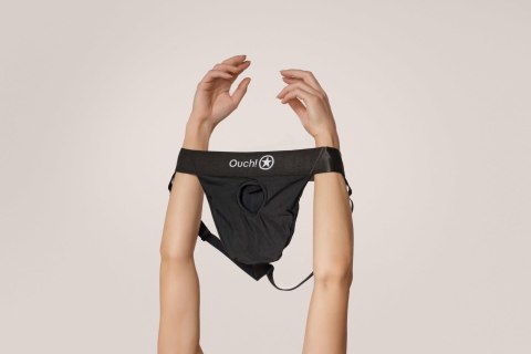 Wibrujące stringi typu Strap-on - Vibrating Strap-on Thong with Removable Rear Straps - M/L Ouch!