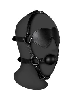 Uprząż na głowę z kneblem - Blindfolded Head Harness with Solid Ball Gag - Black Ouch!