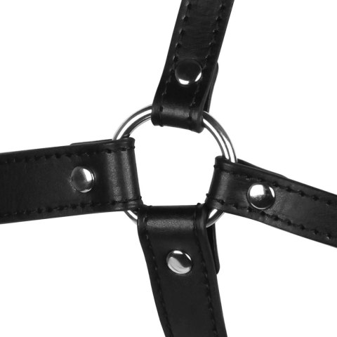 Uprząż na głowę z kneblem - Blindfolded Head Harness with Solid Ball Gag - Black Ouch!