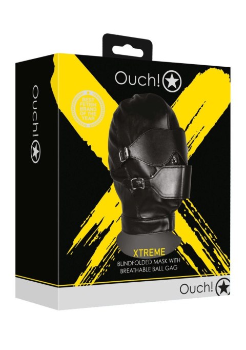 Maska z kneblem kulkowym - Blindfolded Mask with Breathable Ball Gag - Black Ouch!