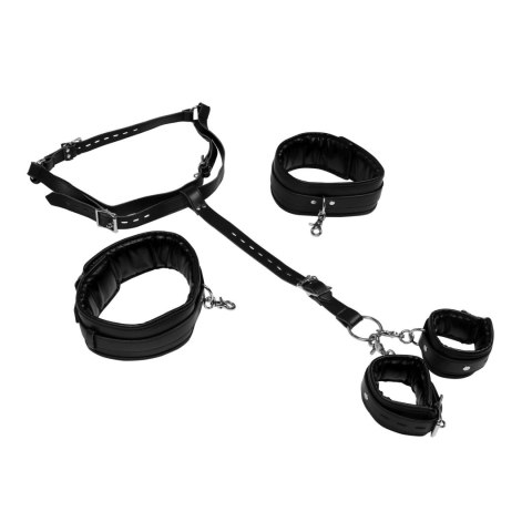 Uprząż w klimacie BDSM - Body Harness with Thigh and Hand Cuffs - Black Ouch!