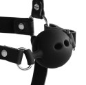 Uprząż na głowę z kneblem - Head Harness with Breathable Ball Gag and Nose Hooks - Black Ouch!