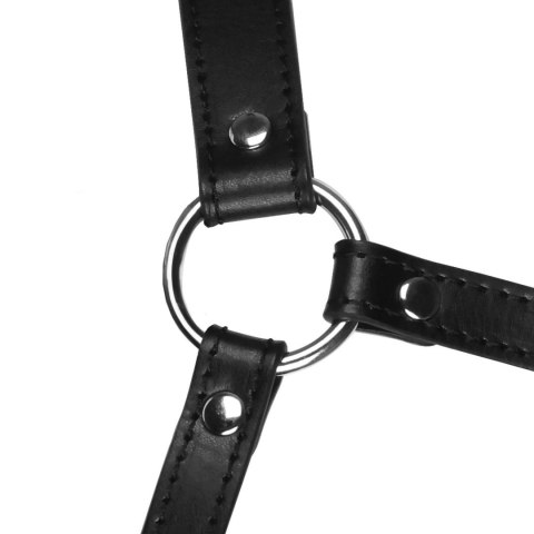 Maska z Kneblem - Head Harness with Mouth Cover and Solid Ball Gag - Black Ouch!