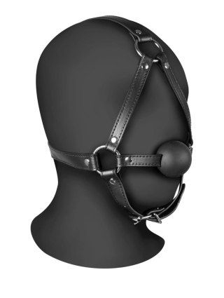 Uprząż na głowę z kneblem - Head Harness with Solid Ball Gag - Black Ouch!