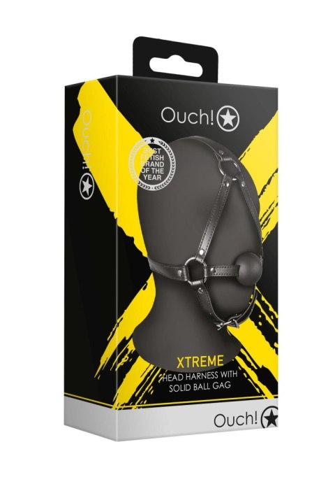 Uprząż na głowę z kneblem - Head Harness with Solid Ball Gag - Black Ouch!