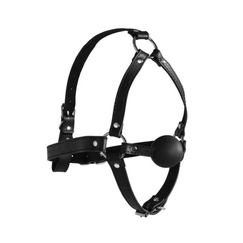 Uprząż na głowę z kneblem - Head Harness with Solid Ball Gag - Black Ouch!