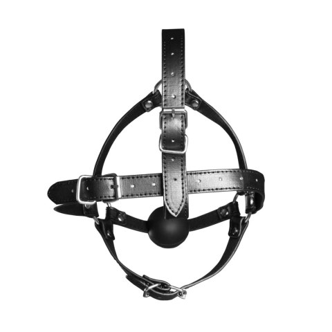 Uprząż na głowę z kneblem - Head Harness with Solid Ball Gag - Black Ouch!