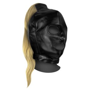 Wiązana Maska z kucykiem - Mask with Blonde Ponytail - Black Ouch!