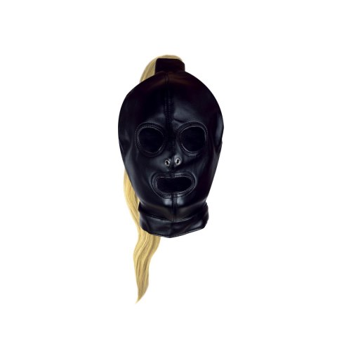 Wiązana Maska z kucykiem - Mask with Blonde Ponytail - Black Ouch!